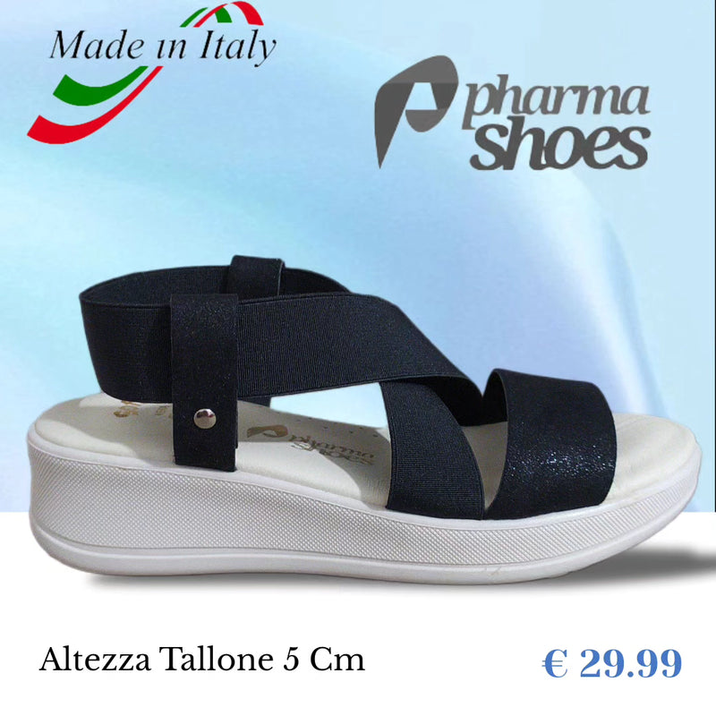 Sandalo Fasce Elastiche e Plantare Soft Anatomico Vera Pelle Linea Comoda