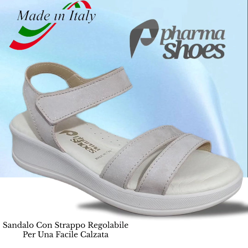 Sandalo Strappo Regolabile e Plantare Soft Anatomico Vera Pelle Linea Comoda