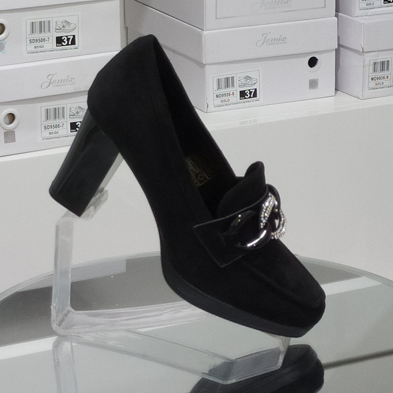 Pharma Shoes - Mocassini Donna Tacco 7 Cm In Similpelle Scamosciata Di Buona Manifattura Con Plantare Comodo Anatomico