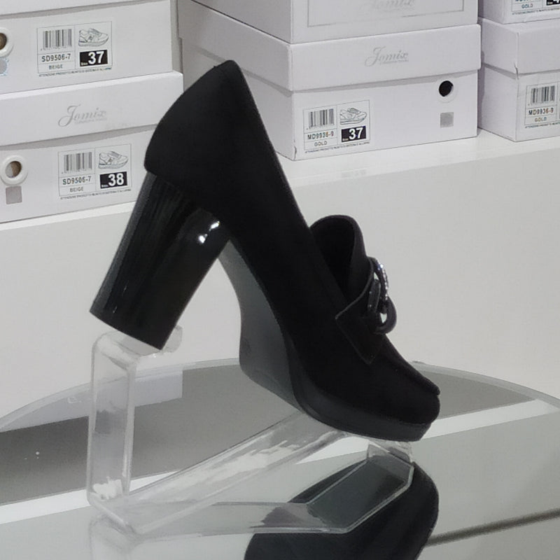 Pharma Shoes - Mocassini Donna Tacco 7 Cm In Similpelle Scamosciata Di Buona Manifattura Con Plantare Comodo Anatomico