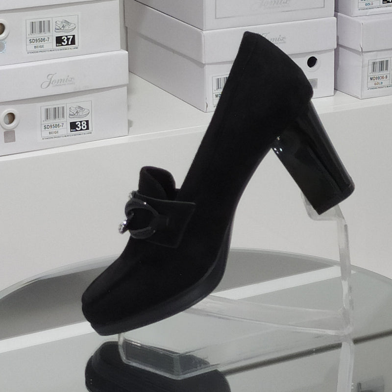 Pharma Shoes - Mocassini Donna Tacco 7 Cm In Similpelle Scamosciata Di Buona Manifattura Con Plantare Comodo Anatomico