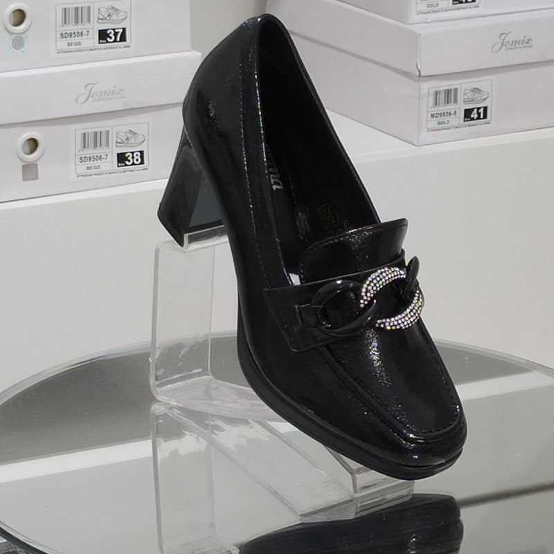 Pharma Shoes - Mocassini Donna Tacco 7 Cm In Similpelle Lucida Di Buona Manifattura Con Plantare Comodo Anatomico