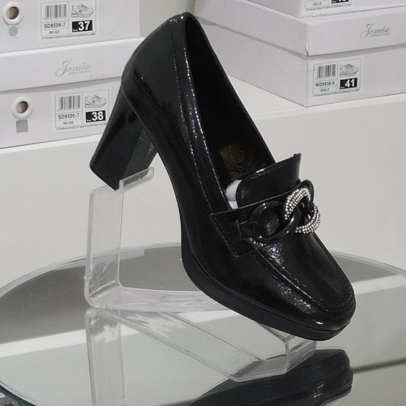 Pharma Shoes - Mocassini Donna Tacco 7 Cm In Similpelle Lucida Di Buona Manifattura Con Plantare Comodo Anatomico