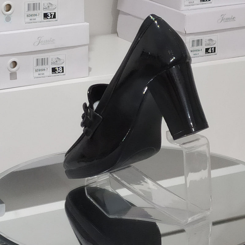 Pharma Shoes - Mocassini Donna Tacco 7 Cm In Similpelle Lucida Di Buona Manifattura Con Plantare Comodo Anatomico