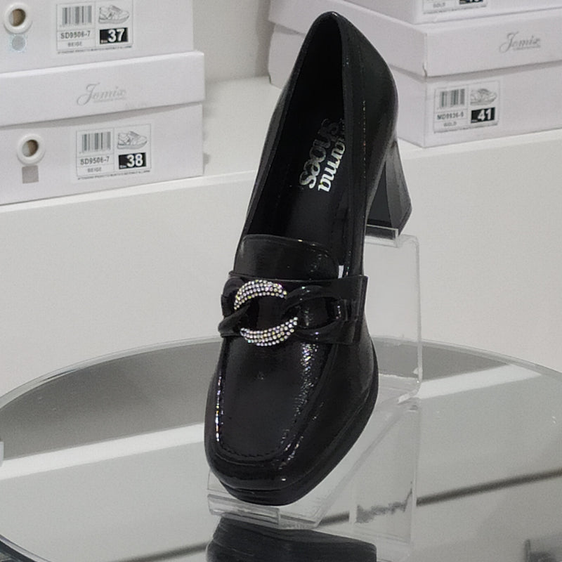 Pharma Shoes - Mocassini Donna Tacco 7 Cm In Similpelle Lucida Di Buona Manifattura Con Plantare Comodo Anatomico