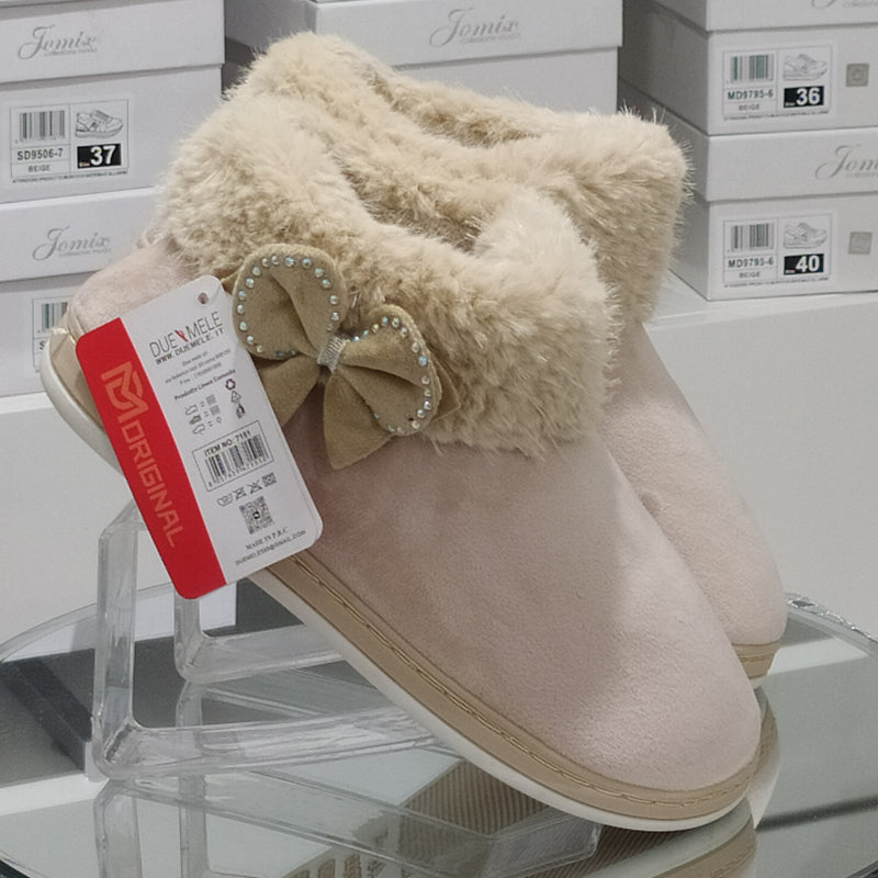 DUE MELE - Pantofole/Ciabatte Donna Inverno Chiuse Slip On Tessuto Felpato Morbido Con Suola In Gomma