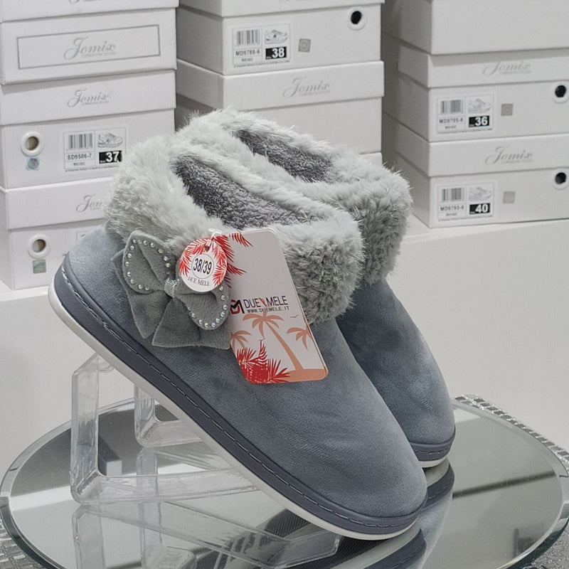 DUE MELE - Pantofole/Ciabatte Donna Inverno Chiuse Slip On Tessuto Felpato Morbido Con Suola In Gomma