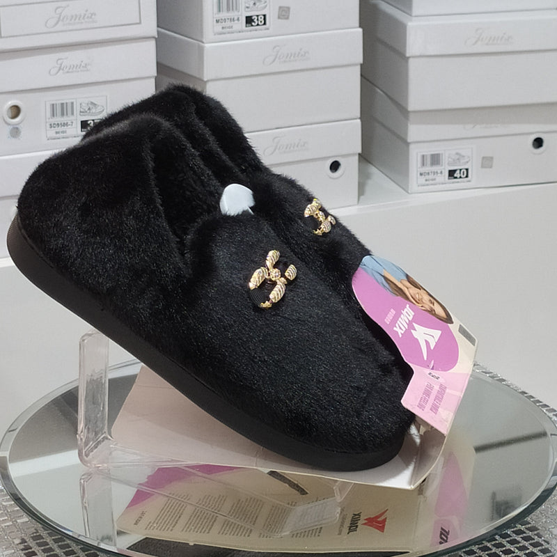 JOMIX - Pantofole/Ciabatte Donna Inverno Chiuse Slip On Tessuto Felpato Morbido Con Suola In Gomma