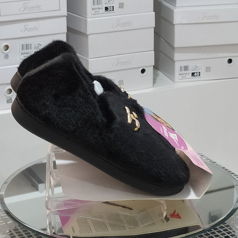 JOMIX - Pantofole/Ciabatte Donna Inverno Chiuse Slip On Tessuto Felpato Morbido Con Suola In Gomma