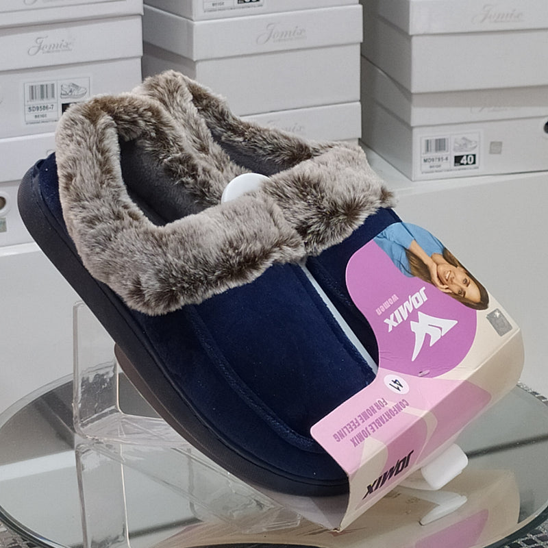 JOMIX - Pantofole/Ciabatte Donna Inverno Chiuse Slip On Tessuto Felpato Morbido Con Suola In Gomma