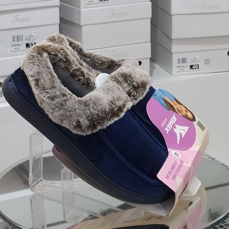 JOMIX - Pantofole/Ciabatte Donna Inverno Chiuse Slip On Tessuto Felpato Morbido Con Suola In Gomma