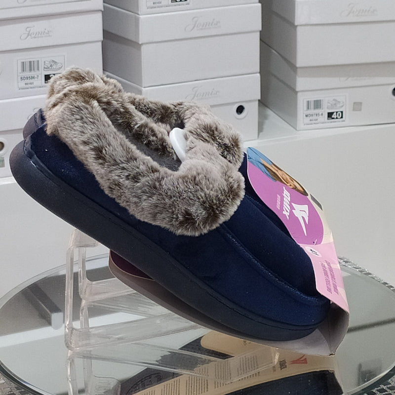 JOMIX - Pantofole/Ciabatte Donna Inverno Chiuse Slip On Tessuto Felpato Morbido Con Suola In Gomma