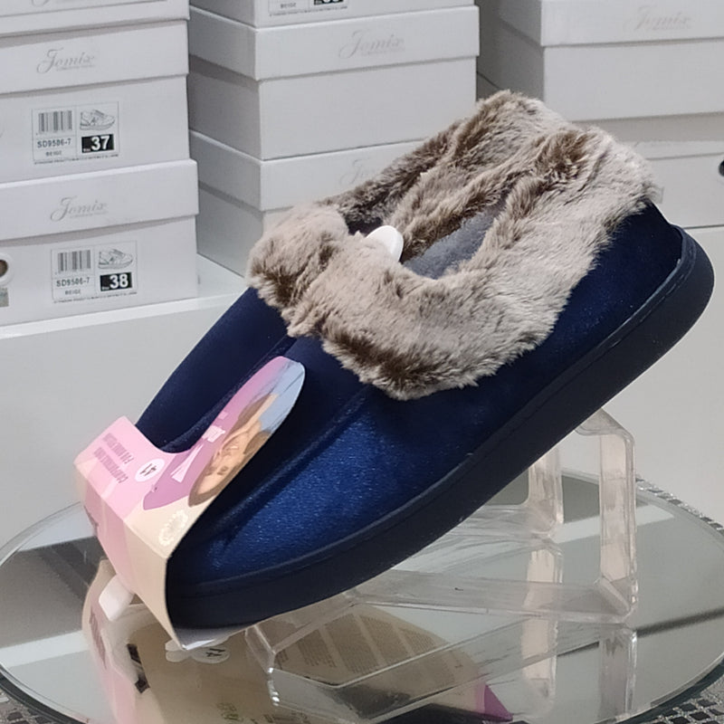 JOMIX - Pantofole/Ciabatte Donna Inverno Chiuse Slip On Tessuto Felpato Morbido Con Suola In Gomma