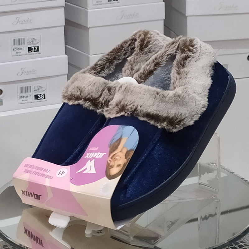 JOMIX - Pantofole/Ciabatte Donna Inverno Chiuse Slip On Tessuto Felpato Morbido Con Suola In Gomma