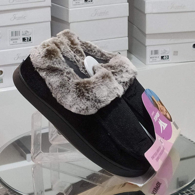 JOMIX - Pantofole/Ciabatte Donna Inverno Chiuse Slip On Tessuto Felpato Morbido Con Suola In Gomma