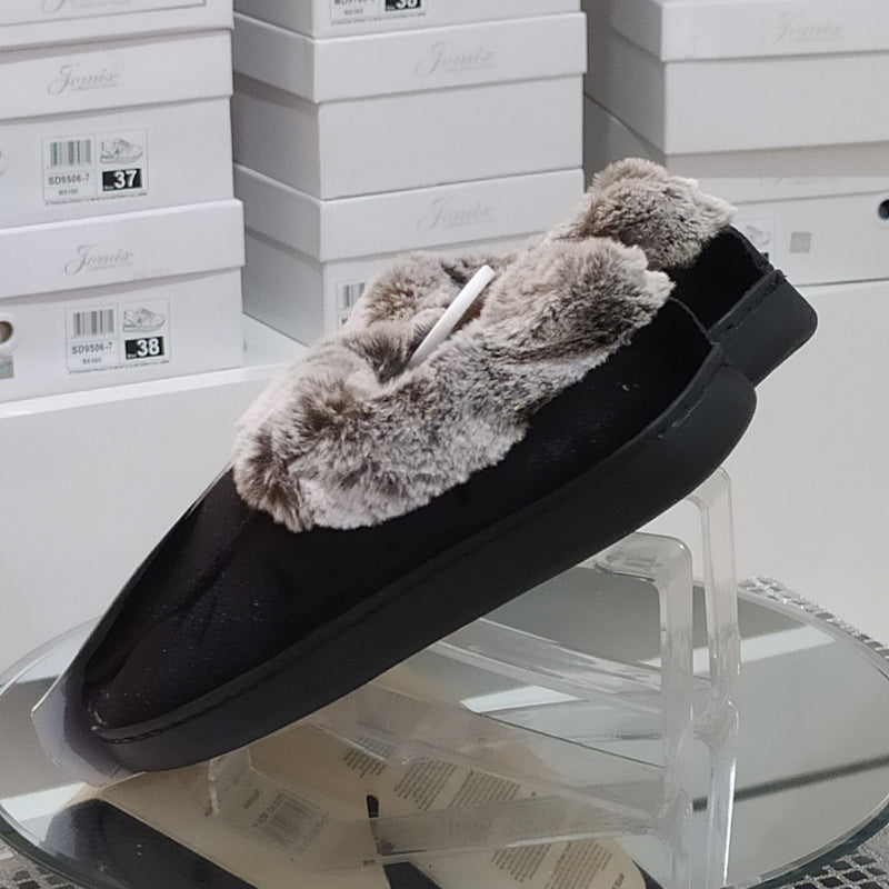 JOMIX - Pantofole/Ciabatte Donna Inverno Chiuse Slip On Tessuto Felpato Morbido Con Suola In Gomma