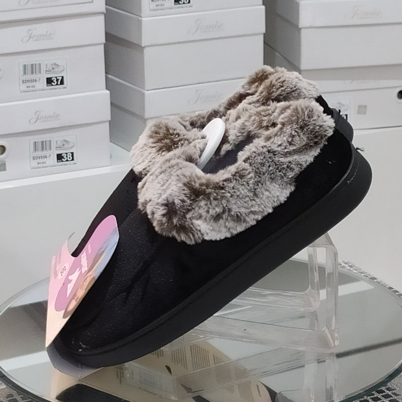 JOMIX - Pantofole/Ciabatte Donna Inverno Chiuse Slip On Tessuto Felpato Morbido Con Suola In Gomma