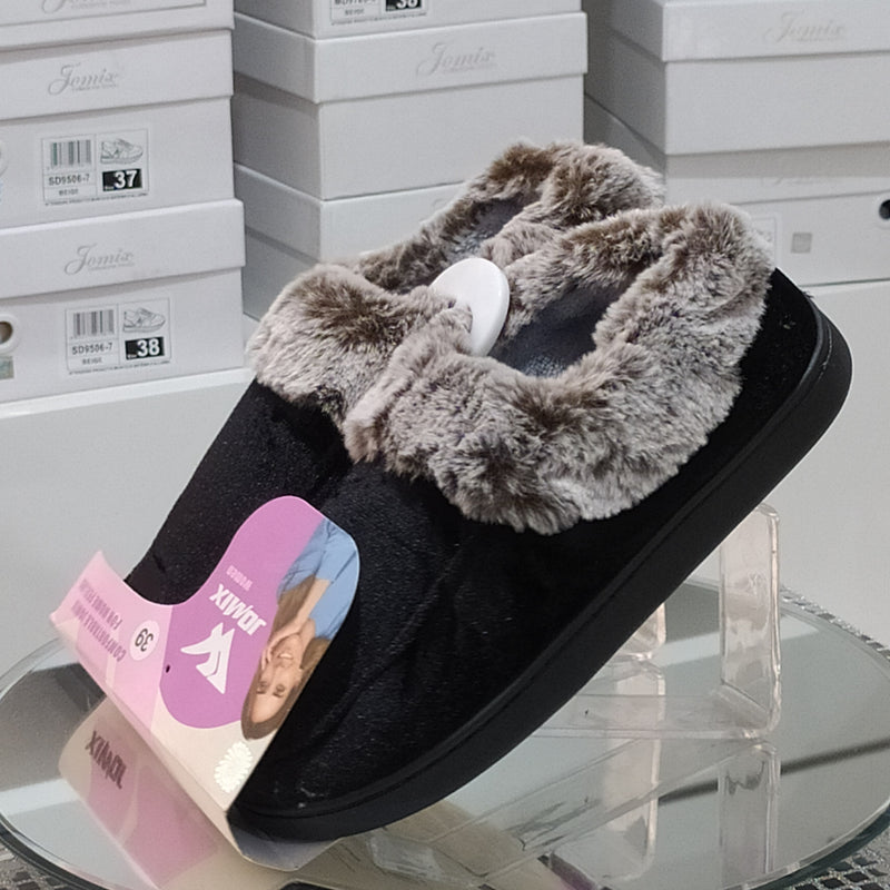 JOMIX - Pantofole/Ciabatte Donna Inverno Chiuse Slip On Tessuto Felpato Morbido Con Suola In Gomma