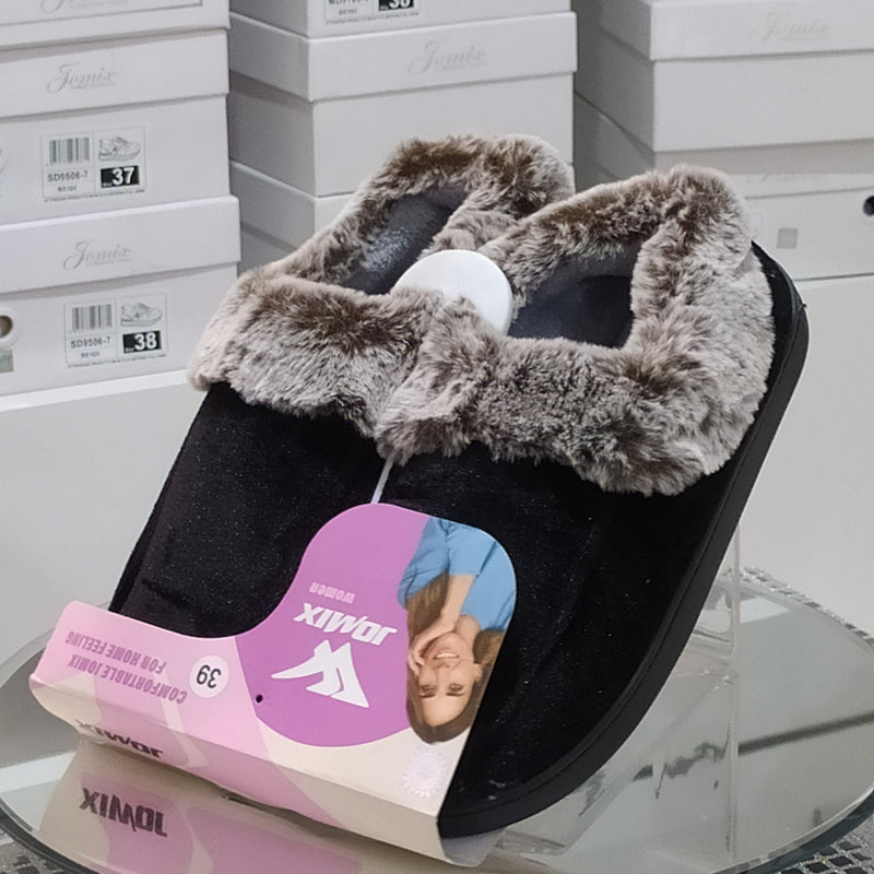 JOMIX - Pantofole/Ciabatte Donna Inverno Chiuse Slip On Tessuto Felpato Morbido Con Suola In Gomma