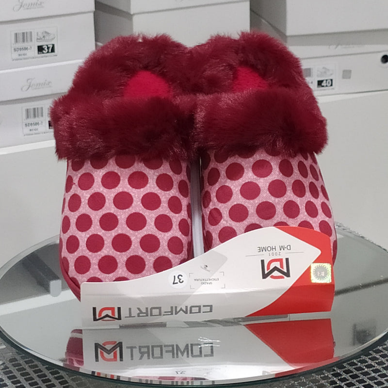 DUE MELE - Pantofole/Ciabatte Donna Fantasia Pois  Inverno Tessuto Felpato Morbido Con Suola In Gomma