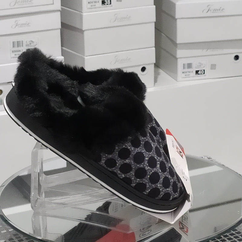 DUE MELE - Pantofole/Ciabatte Donna Fantasia Pois  Inverno Tessuto Felpato Morbido Con Suola In Gomma