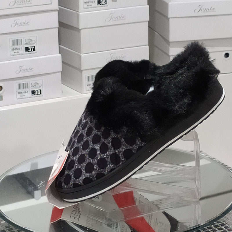 DUE MELE - Pantofole/Ciabatte Donna Fantasia Pois  Inverno Tessuto Felpato Morbido Con Suola In Gomma