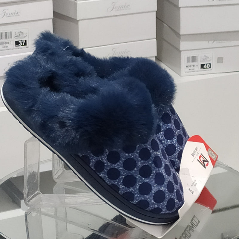 DUE MELE - Pantofole/Ciabatte Donna Fantasia Pois  Inverno Tessuto Felpato Morbido Con Suola In Gomma