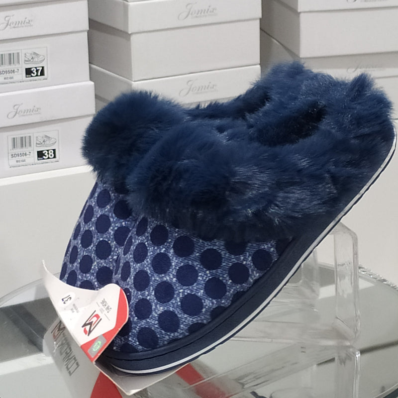 DUE MELE - Pantofole/Ciabatte Donna Fantasia Pois  Inverno Tessuto Felpato Morbido Con Suola In Gomma