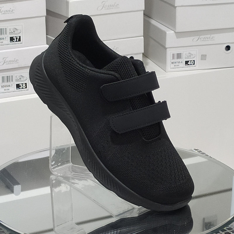 Sneakers Uomo Total Black Con Strappi Regolabili Tomaia Morbida Plantare Comfort Suola Flessibile