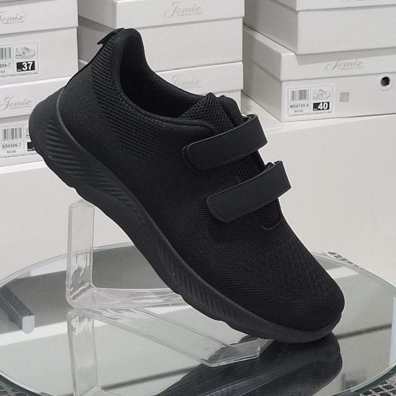 Sneakers Uomo Total Black Con Strappi Regolabili Tomaia Morbida Plantare Comfort Suola Flessibile