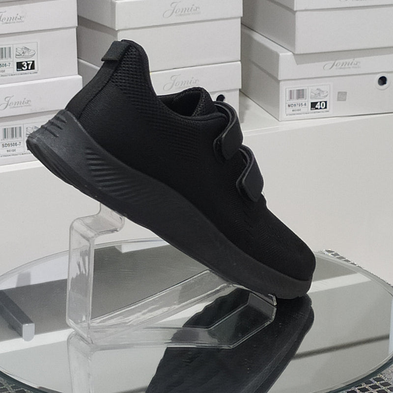 Sneakers Uomo Total Black Con Strappi Regolabili Tomaia Morbida Plantare Comfort Suola Flessibile