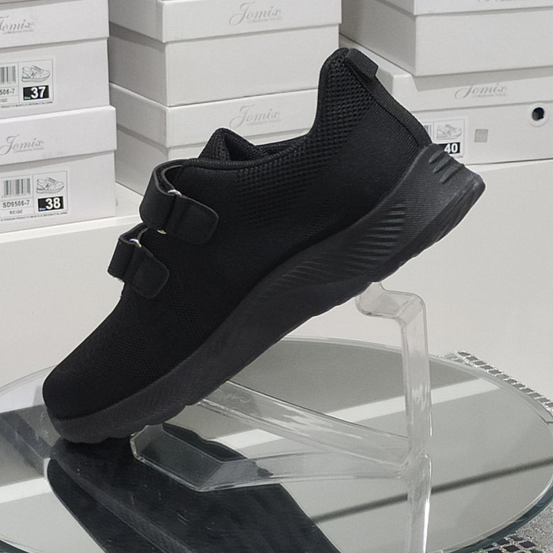 Sneakers Uomo Total Black Con Strappi Regolabili Tomaia Morbida Plantare Comfort Suola Flessibile