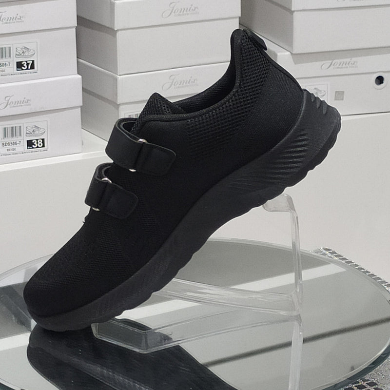 Sneakers Uomo Total Black Con Strappi Regolabili Tomaia Morbida Plantare Comfort Suola Flessibile