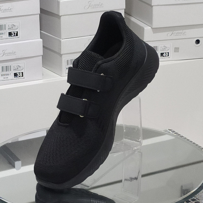 Sneakers Uomo Total Black Con Strappi Regolabili Tomaia Morbida Plantare Comfort Suola Flessibile