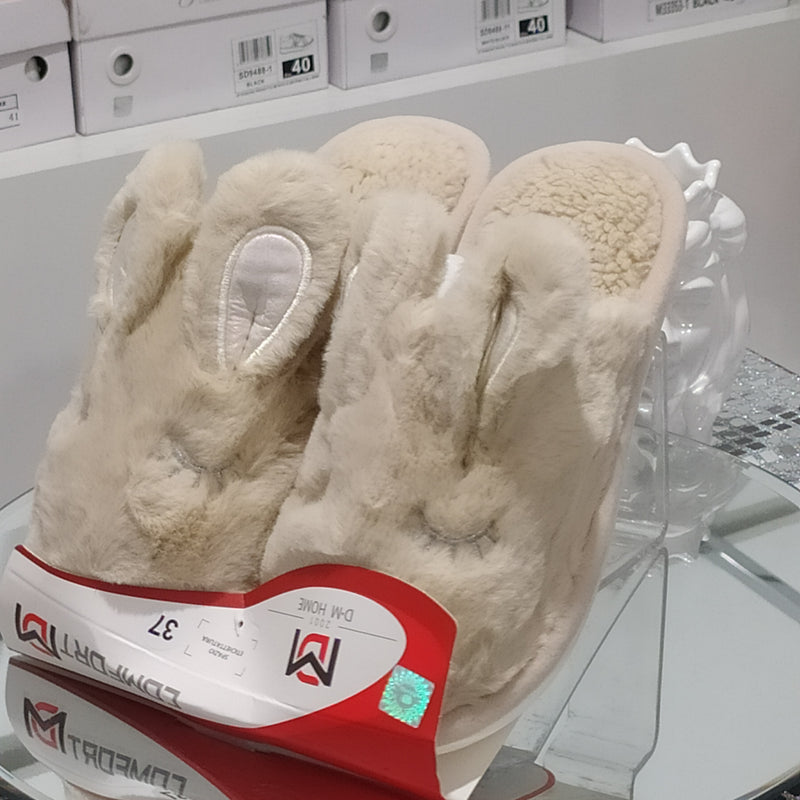 DUE MELE - Pantofole/Ciabatte Donna Inverno Coniglietto Tessuto Felpato Morbido Con Suola In Gomma