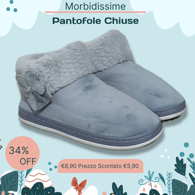 DUE MELE - Pantofole/Ciabatte Donna Inverno Chiuse Slip On Tessuto Felpato Morbido Con Suola In Gomma