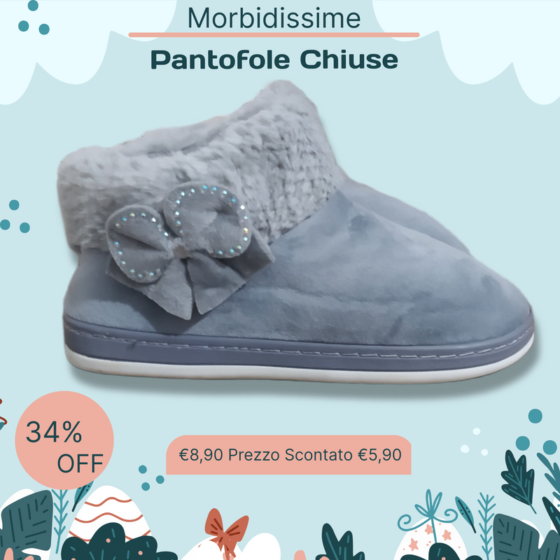 DUE MELE - Pantofole/Ciabatte Donna Inverno Chiuse Slip On Tessuto Felpato Morbido Con Suola In Gomma