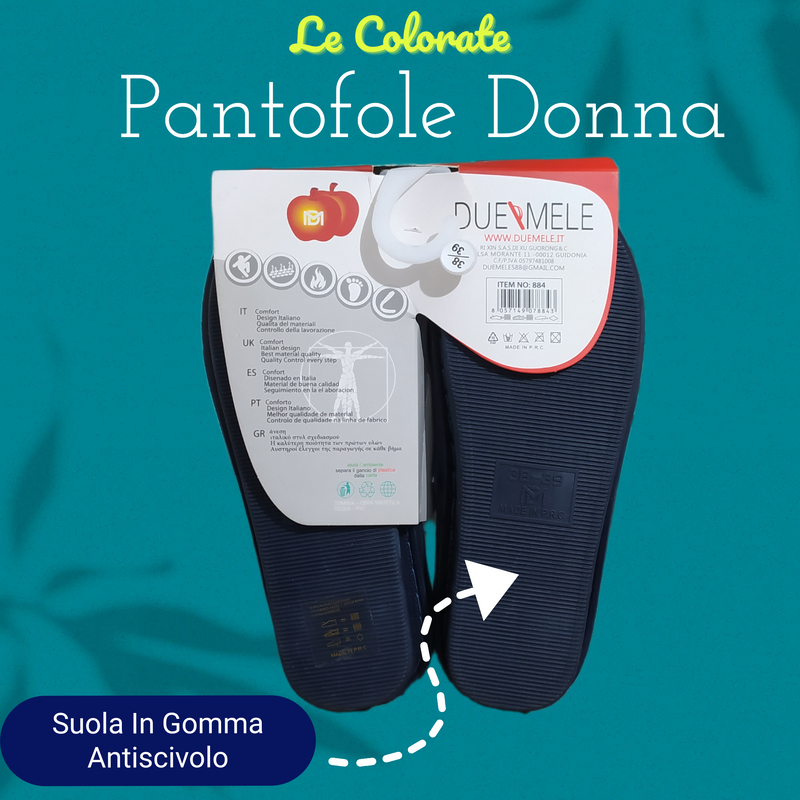 DUE MELE - Pantofole/Ciabatte Donna Inverno Tessuto Felpato Morbido Con Suola In Gomma