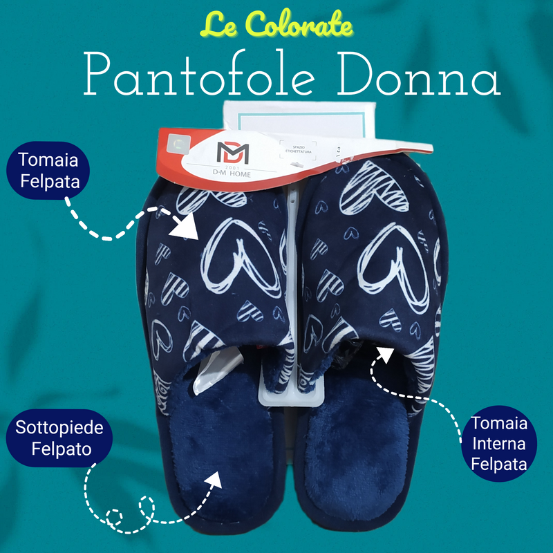 DUE MELE - Pantofole/Ciabatte Donna Inverno Tessuto Felpato Morbido Con Suola In Gomma