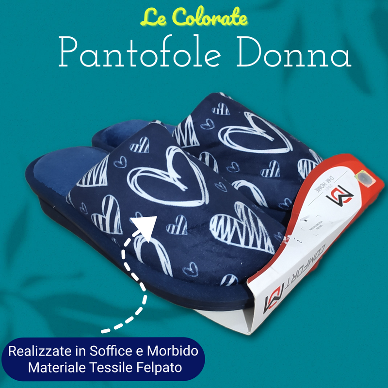 DUE MELE - Pantofole/Ciabatte Donna Inverno Tessuto Felpato Morbido Con Suola In Gomma