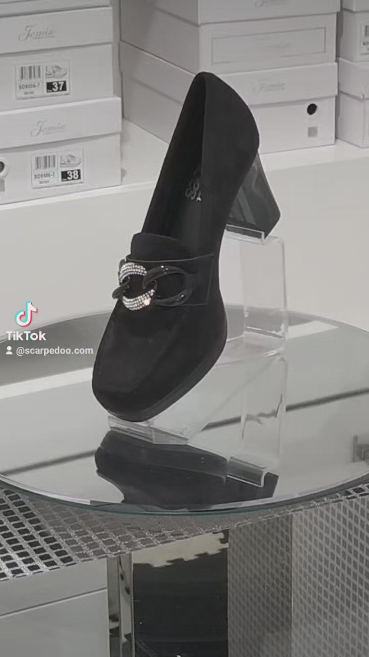 Pharma Shoes - Mocassini Donna Tacco 7 Cm In Similpelle Scamosciata Di Buona Manifattura Con Plantare Comodo Anatomico