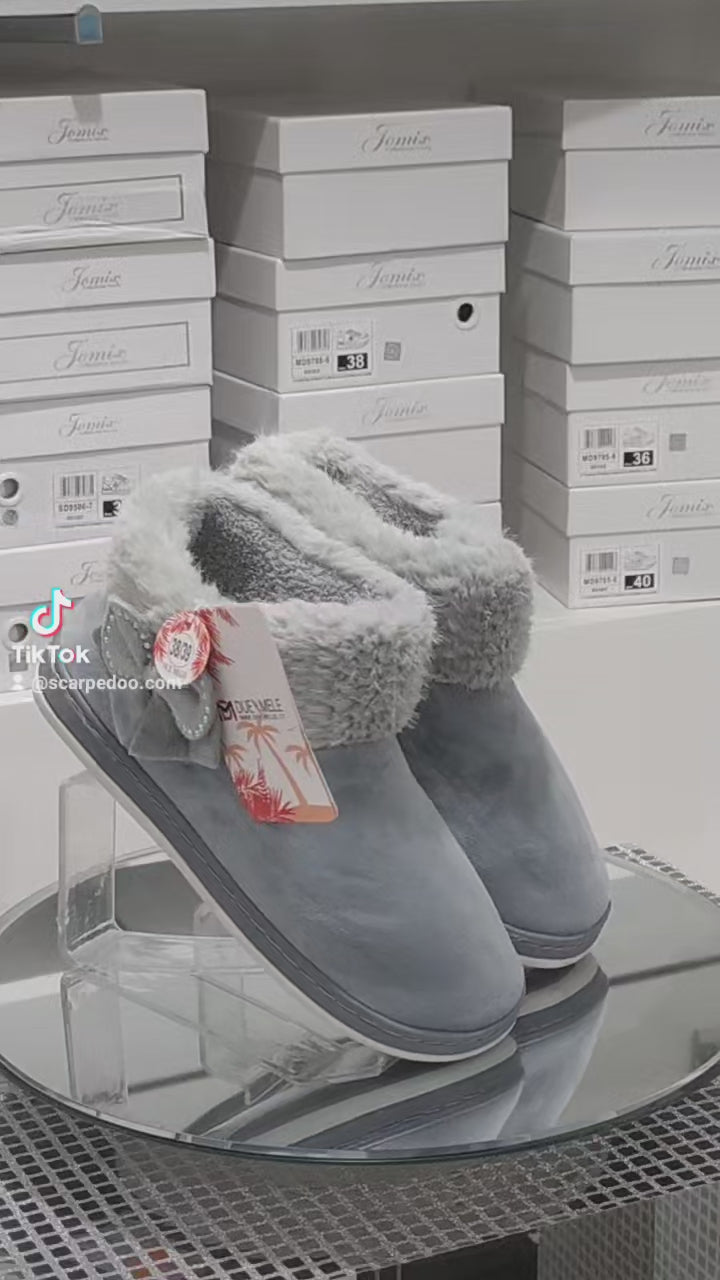 DUE MELE - Pantofole/Ciabatte Donna Inverno Chiuse Slip On Tessuto Felpato Morbido Con Suola In Gomma